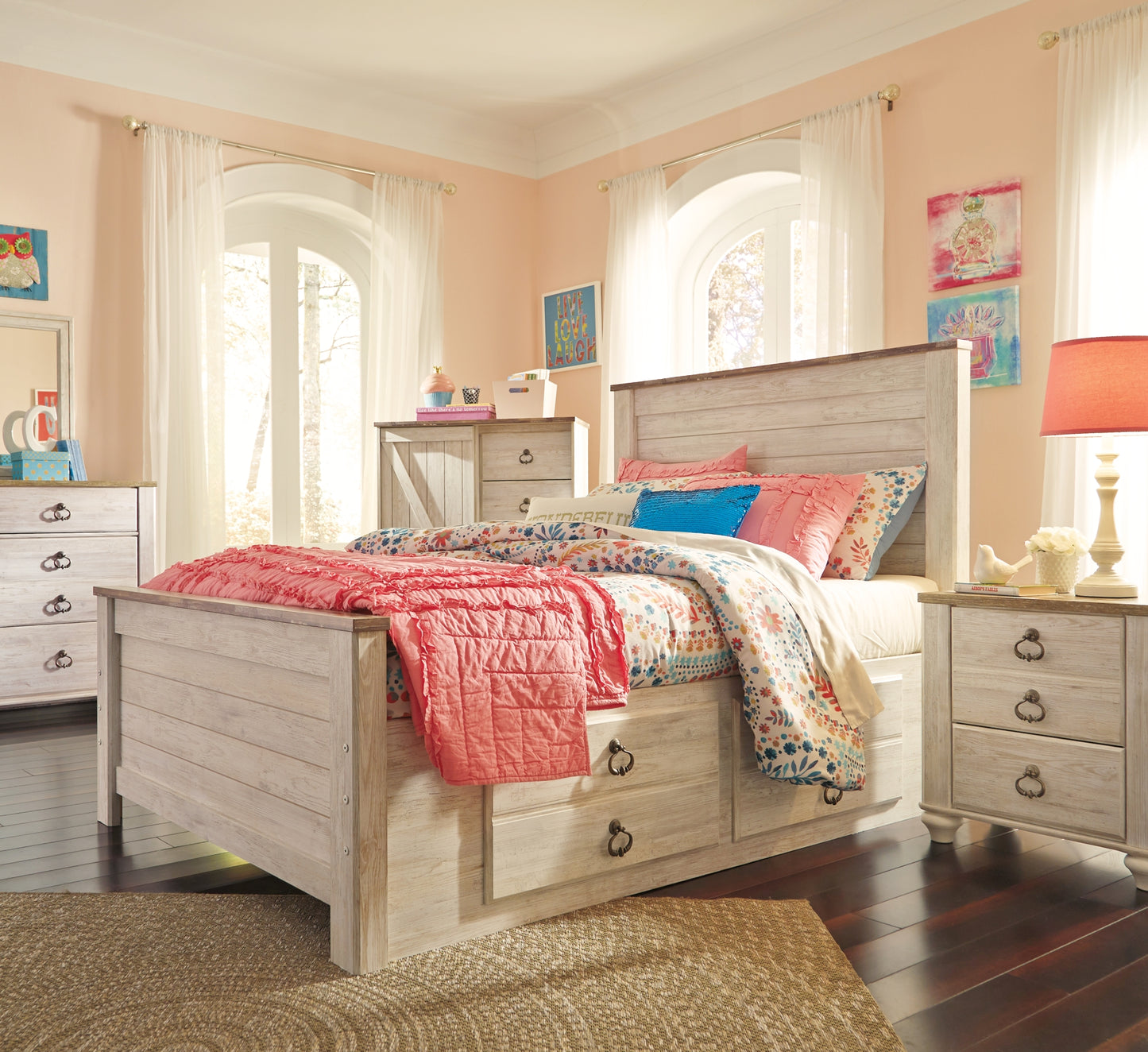 Willowton  Panel Bed With 2 Storage Drawers