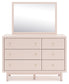 Wistenpine Full Upholstered Panel Headboard with Mirrored Dresser, Chest and Nightstand