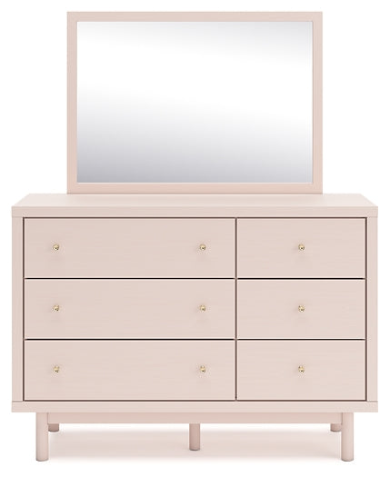 Wistenpine Twin Upholstered Panel Headboard with Mirrored Dresser and 2 Nightstands