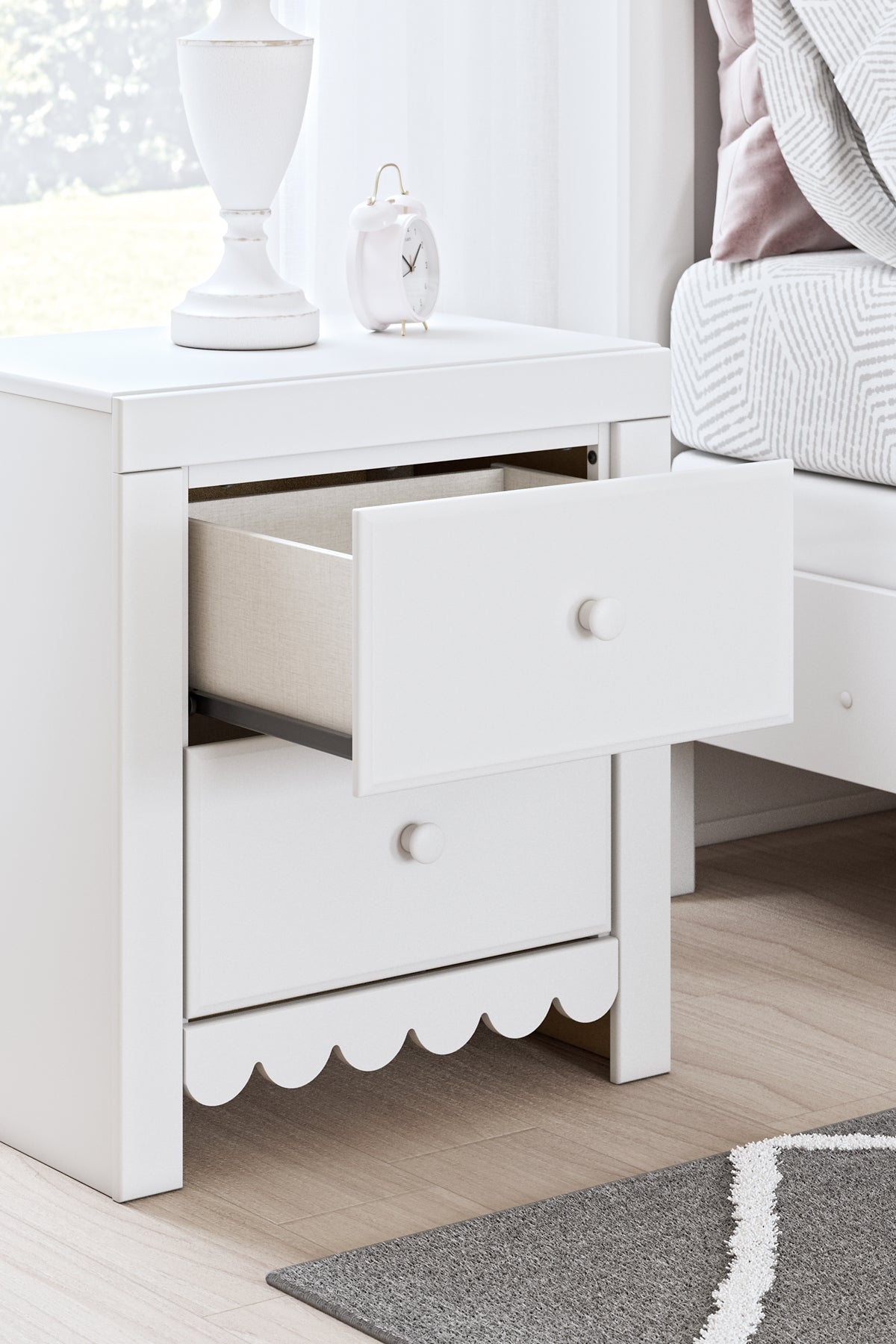 Mollviney Full Panel Storage Bed with Mirrored Dresser, Chest and Nightstand