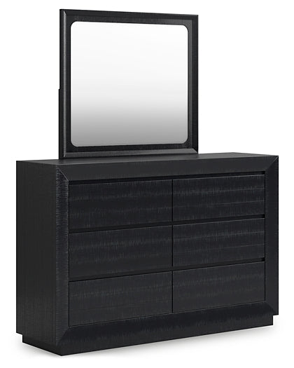 Londer California King Panel Bed with Mirrored Dresser