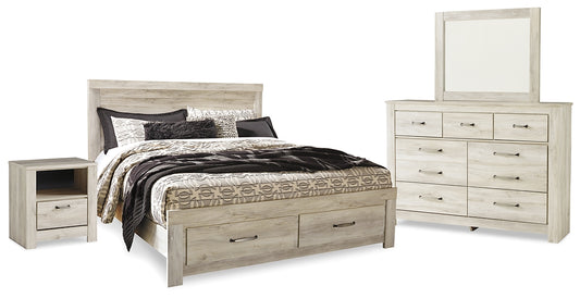 Bellaby King Platform Bed with 2 Storage Drawers with Mirrored Dresser and Nightstand